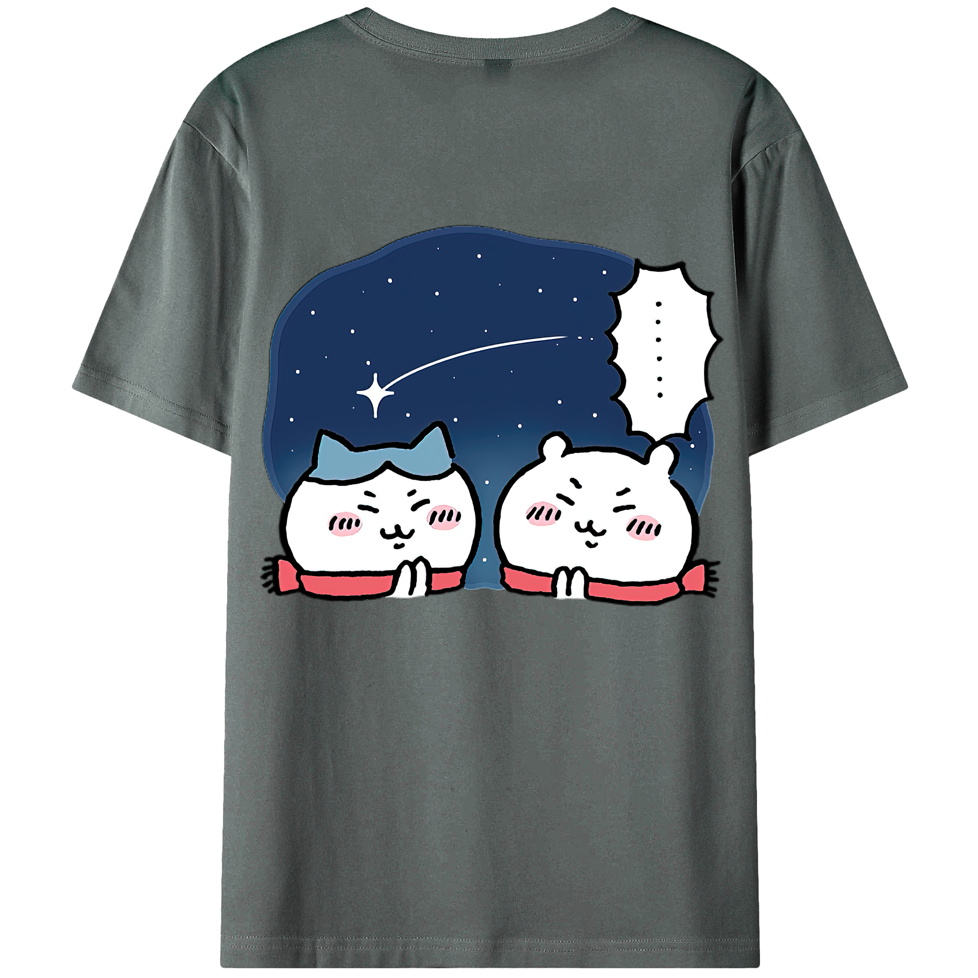 （画像用） ちいかわ ハチワレ Chii-kawa hachiware 綿100％ メンズ半袖Tシャツ（バックプリント） 通気性
